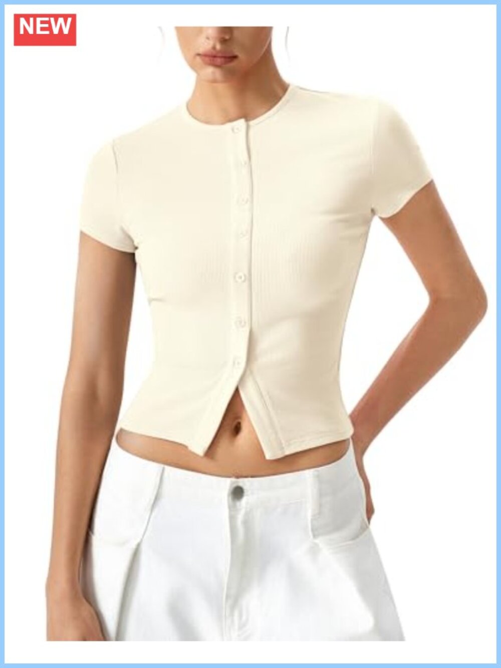 Women's Ribbed Knit Button Front Crop Top Short Sleeve Going Out Trendy Shirt